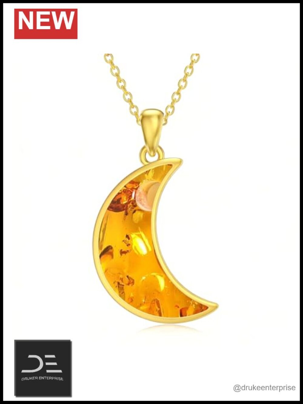 Genuine Baltic Amber 18K Gold Plated 925 Sterling Silver Pendant Necklace